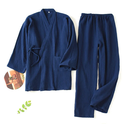 2026 Japanese Kimono Set 100%Cotton Pajamas Two-piece Couple Yukata Loose Men's And Women's Sweat Steaming Suit Home Service Set