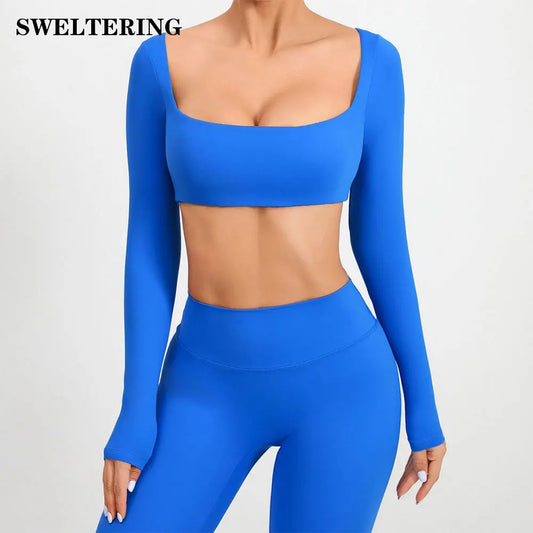 Women Yoga Shirts Crop Top Sexy Long Sleeves Shirts for Women Yoga Sports Fitness Sport Gym Clothes Running Push Up Workout Tops