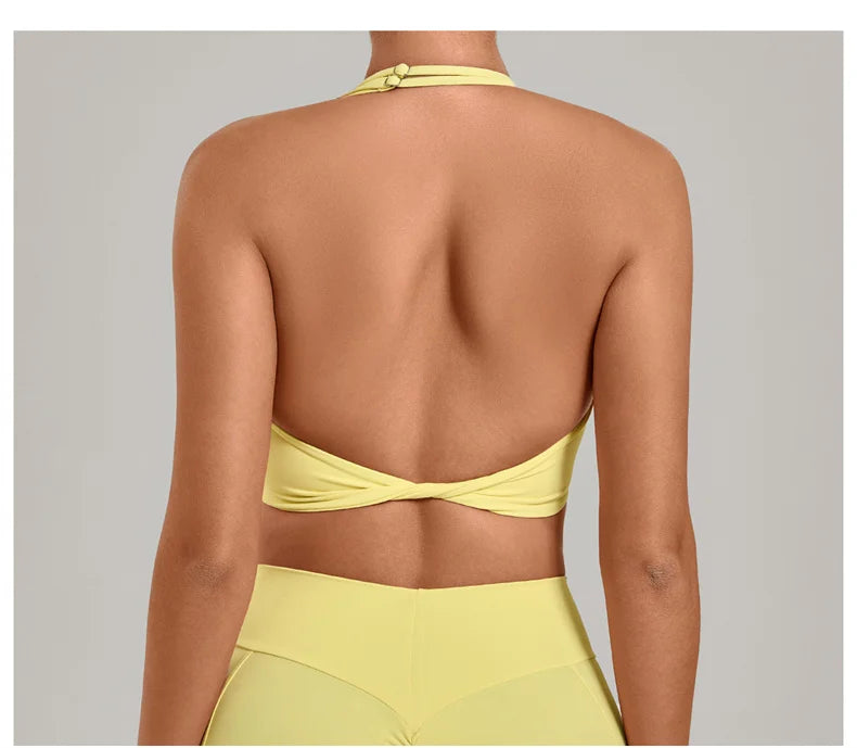 TRY TO BN Yoga Sports Bra Women's Zipper Halter Neck Naked Feeling Backless Underwear Fitness Tops Workout Running Gym Clothing