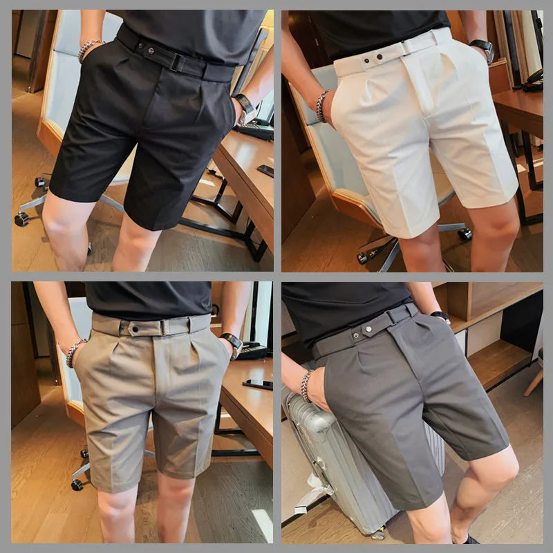 4 Color Summer British Style Suit Shorts 2023 Men Naples Business Casual Slim Fit Short Pant Fashion Slim Fit Solid Color Pants