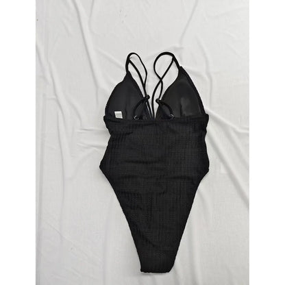 S - XXL 5 Colors V Neck Mesh Sheer Women Swimwear One Piece Swimsuit Female High Leg Cut Monokini Bather Bathing Suit Swim V6168