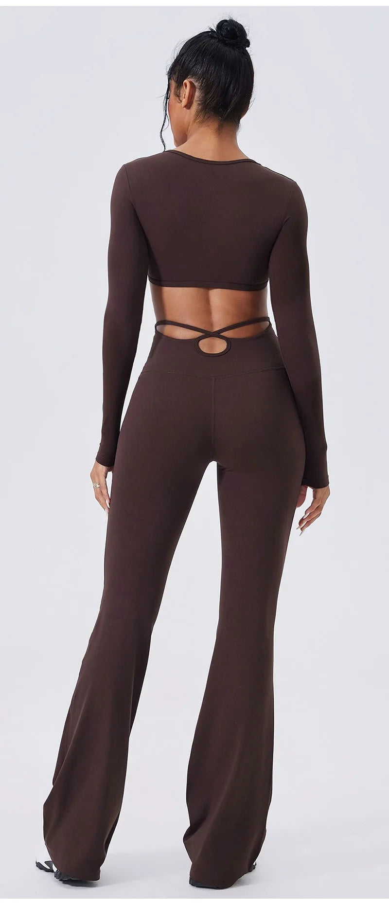 Cloud Hide Brown Yoga Suit Gym Woman Fitness Set Long Sleeve Sports Tracksuit Top Pants Workout Pilates Outfits Running Clothes