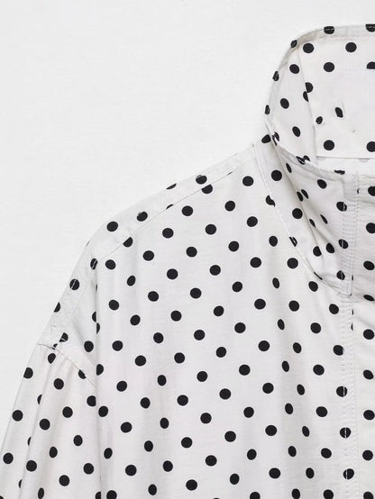 HH Woman Autumn Long Sleeves Turtleneck Zipper With Pockets Drawstring Casual Coats Women Fashion Polka Dot Printed Jacket