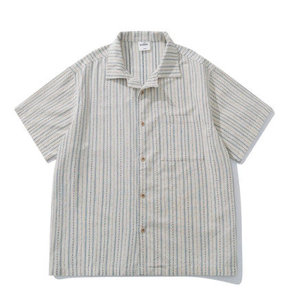 2026 Summer New Japanese Retro Amekaji Cuban Collar Short Sleeved Shirt Men's and Women's Loose Workwear Shirt