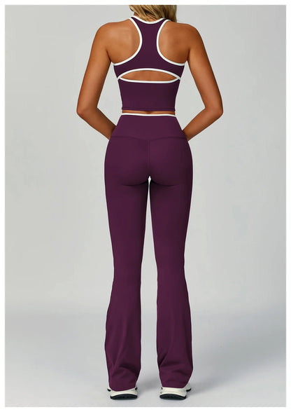 2PCS Workout Clothes Wide Leg Pant Yoga Suits Solid Color Bra Sports Set Gym Tracksuits Female Quick Dry Fitness Suit Sports Set