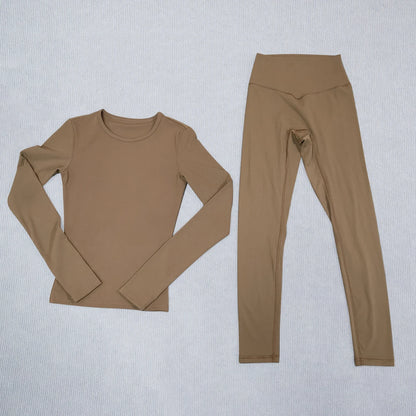 Summer Women Quick-Dry Two-Piece Yoga Set: A long-sleeve top and leggings set for fitness and sports perfect for running cycling