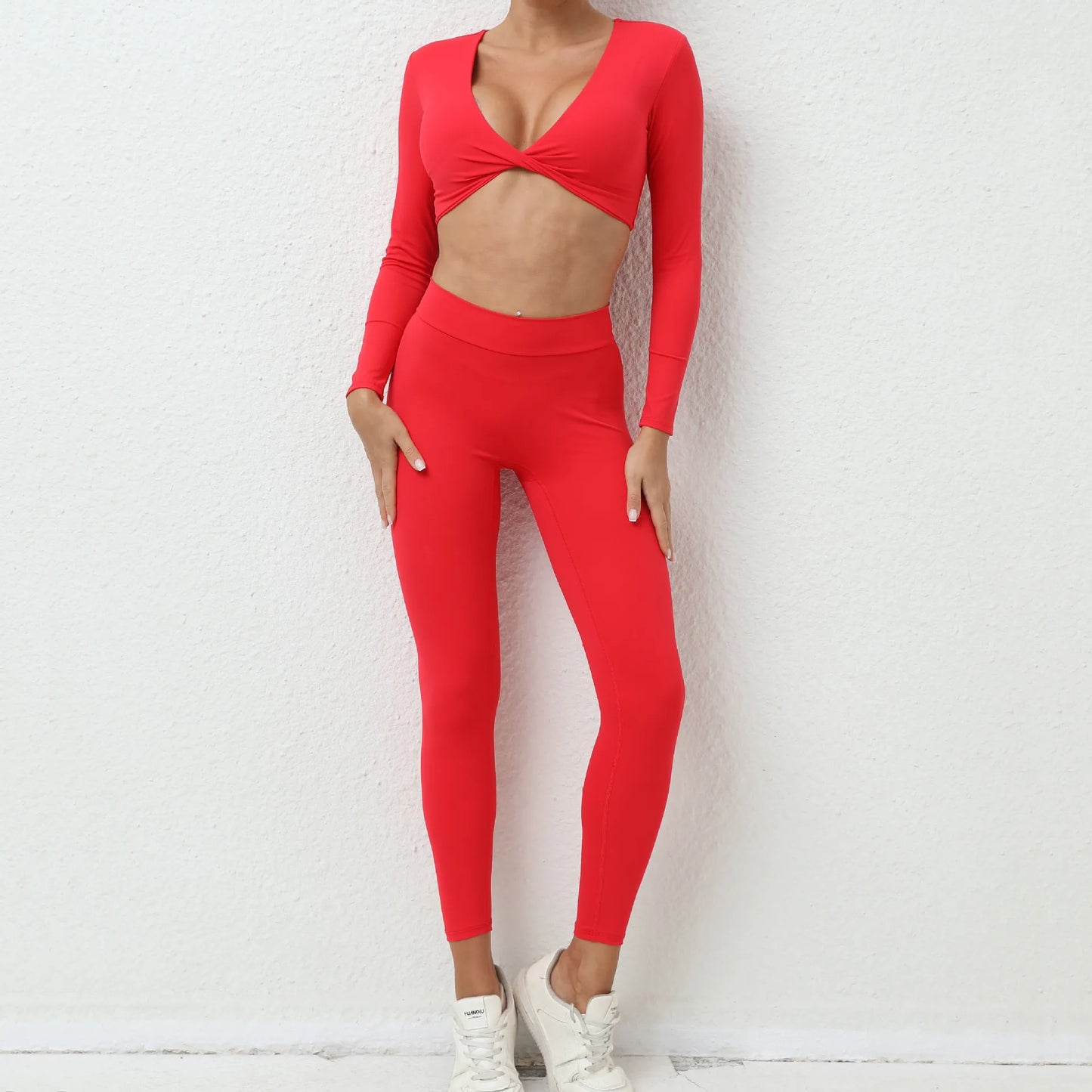 Yoga Set Women Clothes Workout Set 2 Pieces Sportswear Gym Clothing Fitness Long Sleeve Crop Top High Waist Leggings Sports Suit