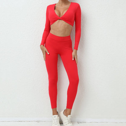 Yoga Set Women Clothes Workout Set 2 Pieces Sportswear Gym Clothing Fitness Long Sleeve Crop Top High Waist Leggings Sports Suit
