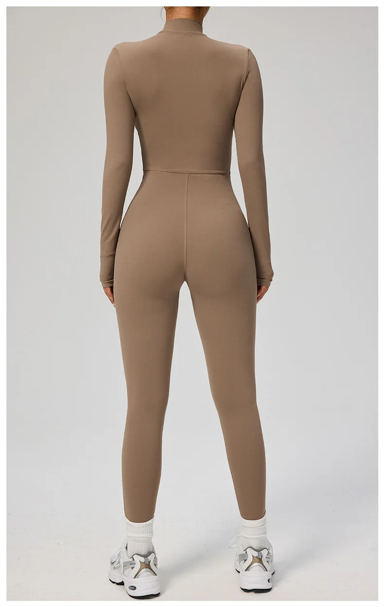 TRY TO BN Women's Jumpsuit Long Sleeve Zipper Shapewear Bodysuit Yoga Fitness One Piece Tights Gym Clothing Mono Deportivo Mujer