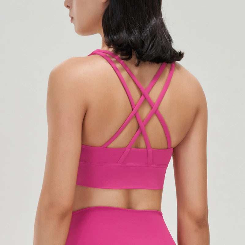 SOISOU Top Women Bra Cropped Bralette Gym Yoga Sports Bra Cross Sexy Back Female Bra Breathable Top Women's Underwear 25 Colors