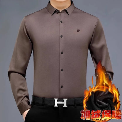 YOLANFAIRY 100% Mulberry Silk Long Sleeve Shirt Man Spring Autumn Casual Silk Mens Shirts Warm Male White Shirt chemises hommes