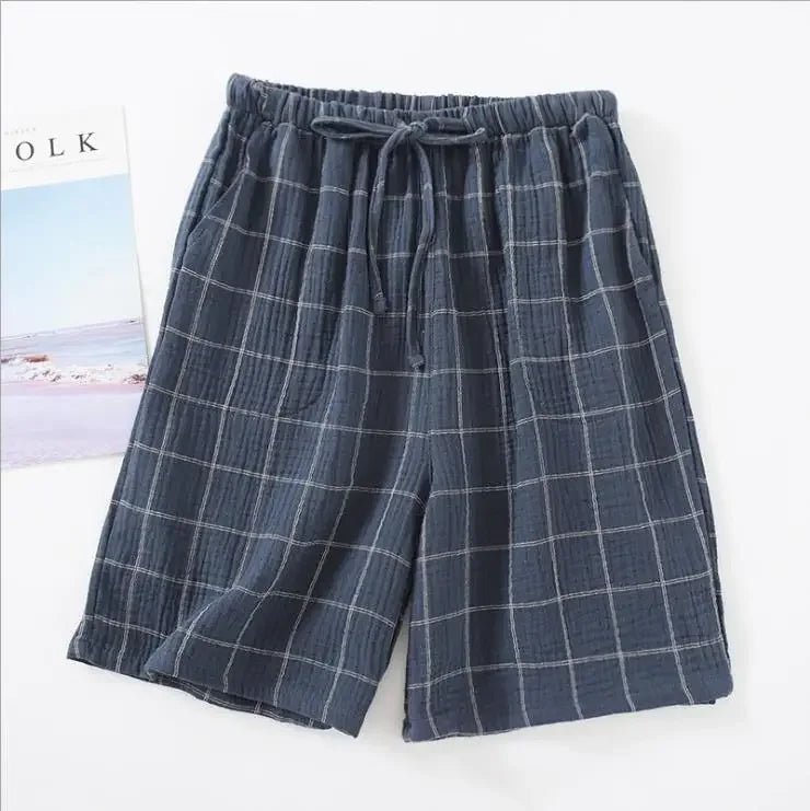Spring and summer men's new style 100% cotton crepe shorts casual couple pajamas men and women solid color plus size home pants