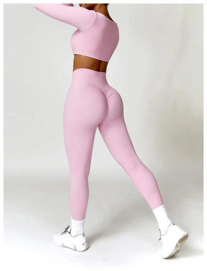 Summer 2PCS Yoga Suit Sports Set Women Quick-Dry Gym Set Women Tracksuit Running Workout Long Sleeve Sports Shirt Yoga Clothing