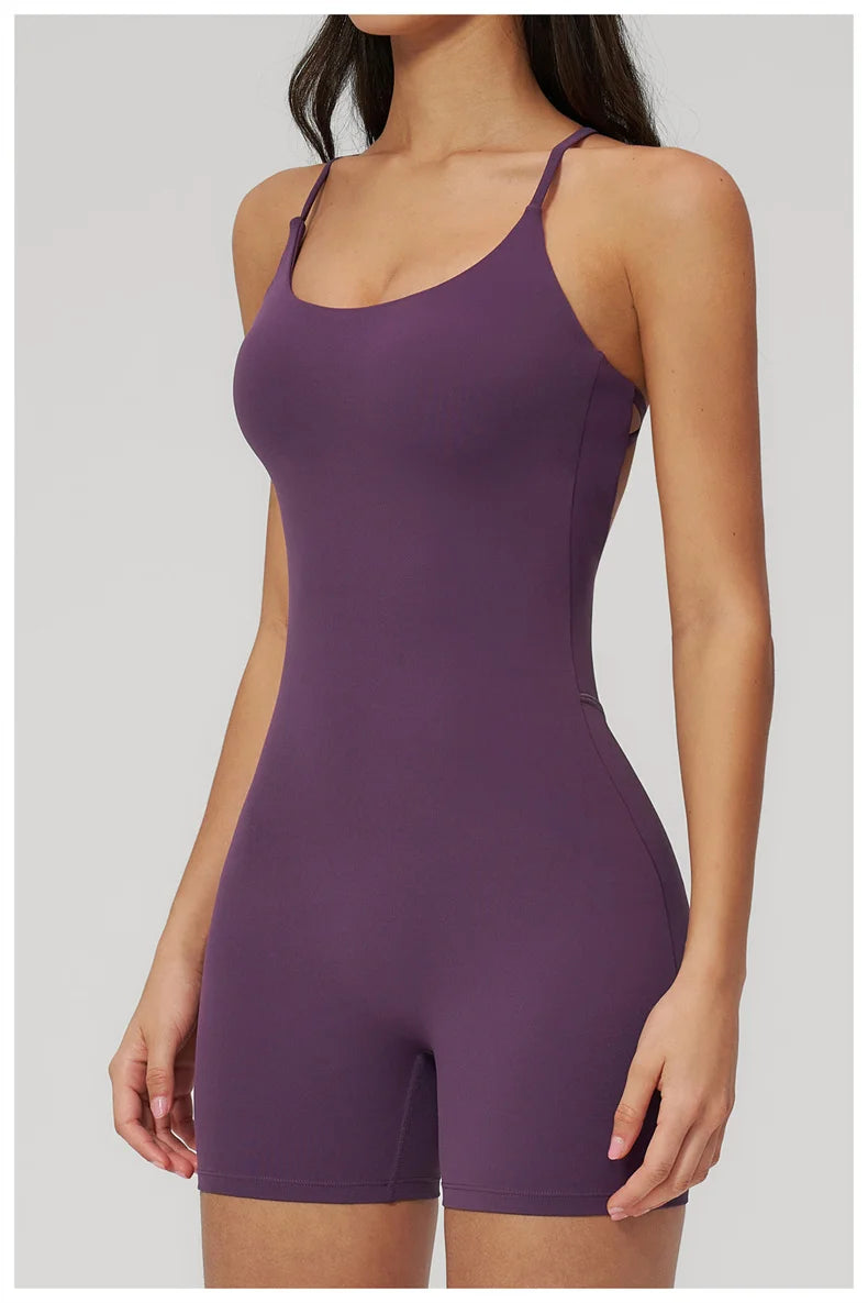 TRY TO BN Yoga Jumpsuit Shorts Cross Beautiful Back Sportswear Fitness Bodysuit One Piece Set Workout Running Gym Women Clothing