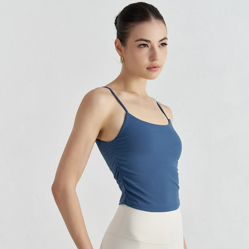 Fashion New Women Sports Tops Side Pleats Sexy Yoga Bras Suspender Nylon Elastic Women Workout Vest Gym Bra Tops Girl Sportswear