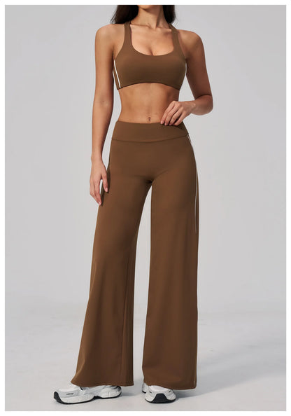 Yoga Pants Women High Waist Wide Leg Trousers Tummy Control Straight Workout Sports Pants Female Casual Fitness Bell-bottoms