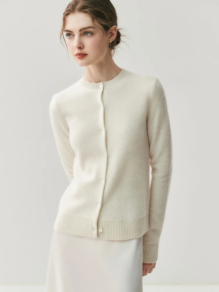 CHICUU Autumn Winter Women Thick O-neck Cardigan Basic Simple 100% Cashmere Sweater Solid Long Sleeve Cardigan Coat Knitwear