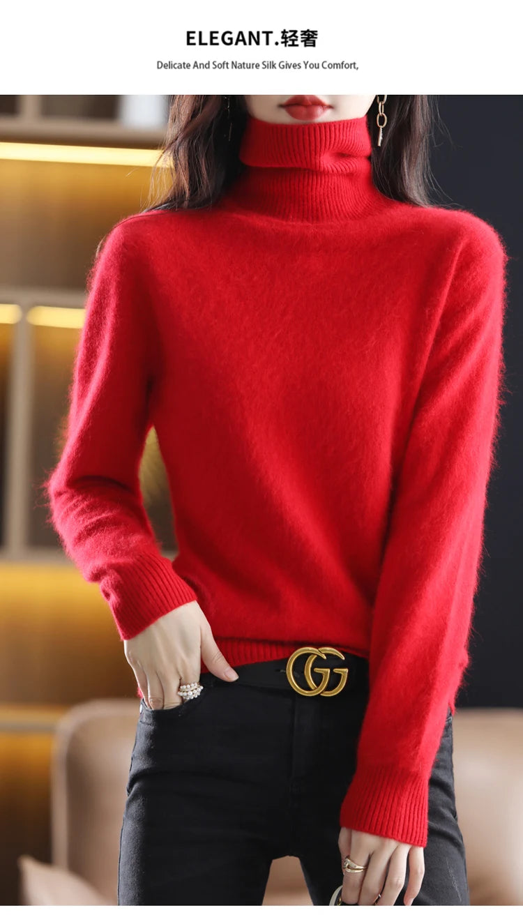 LHZSYY Winter Women Sweater Solid 100%Mink Cashmere Turtleneck Knitted Pullovers Slim Soft Warm Female Long Sleeve 23  Color