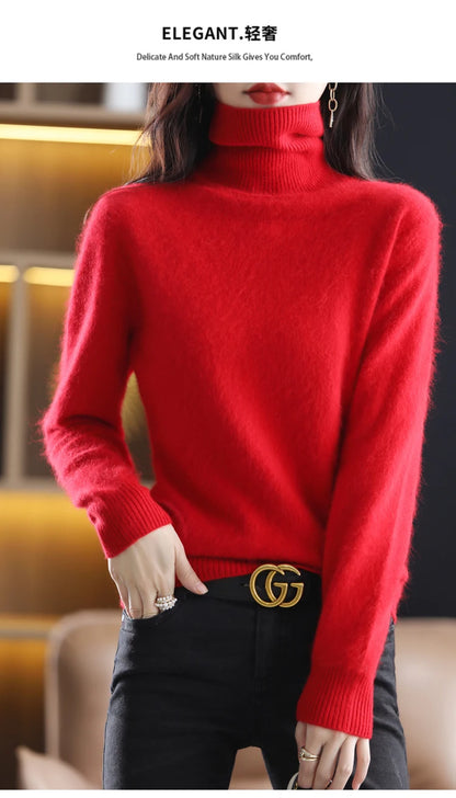 LHZSYY Winter Women Sweater Solid 100%Mink Cashmere Turtleneck Knitted Pullovers Slim Soft Warm Female Long Sleeve 23  Color