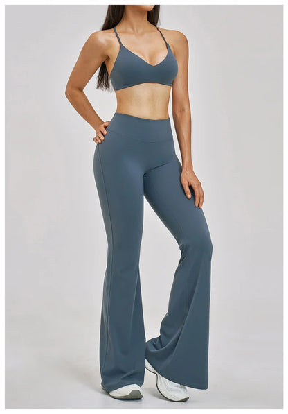 TRY TO BN Women's Tracksuit 2 Pieces Yoga Set Back Y Bra High Waist Leggings Flare Fitness Sportwear Workout Running Gym Clothes