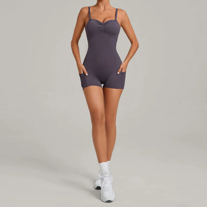Women's Yoga Jumpsuits Sports Fitness One-piece Beauty Back Strap Pocket Hip-lifting Slim Fit Running Workout Training Bodysuits
