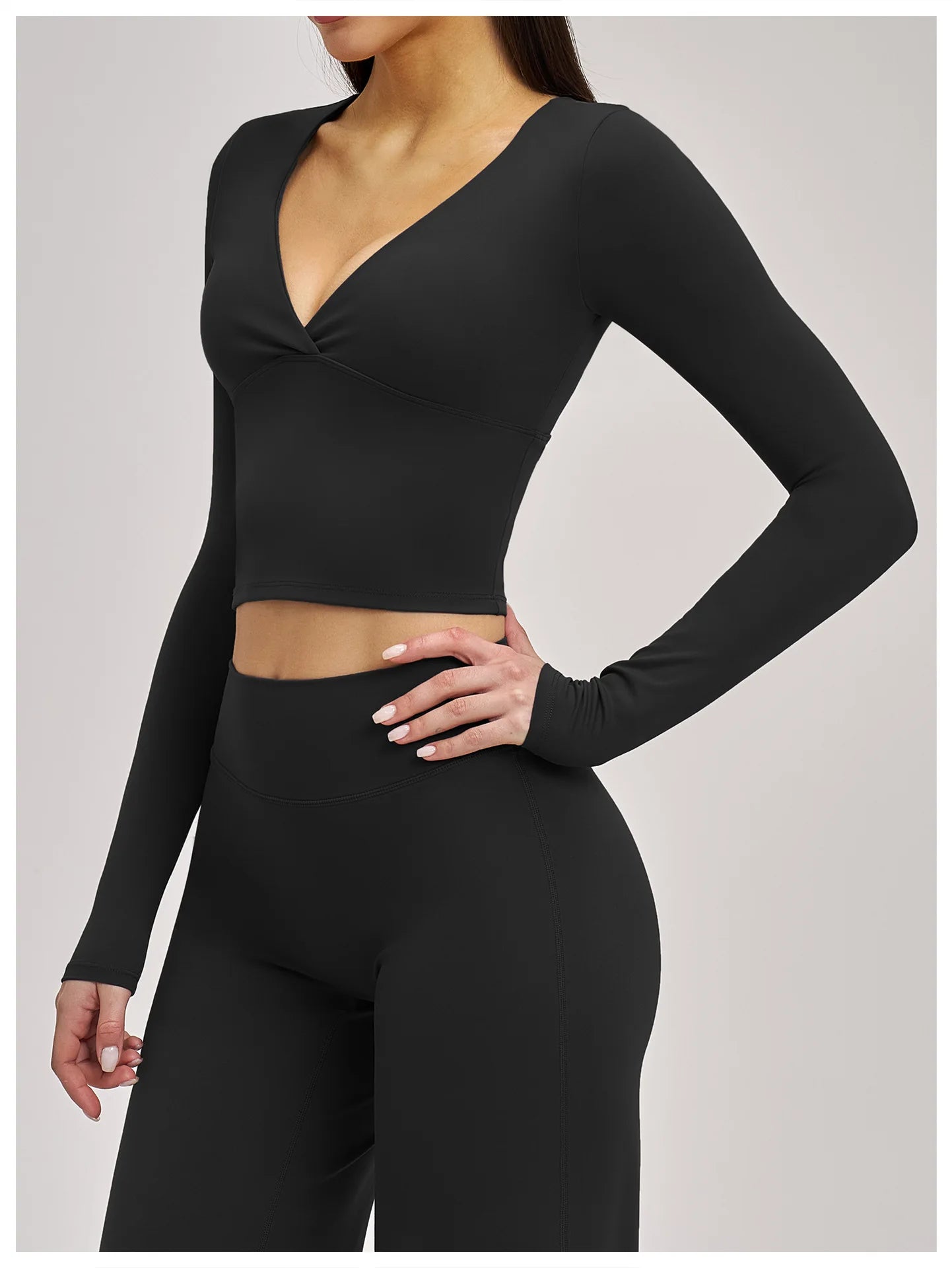 Deep-V Yoga Long Sleeve Solid Sports T-shirts Women's Gym Workout Shirts Sexy Quick Dry Fitness Long Sleeve Female Yoga Shirts