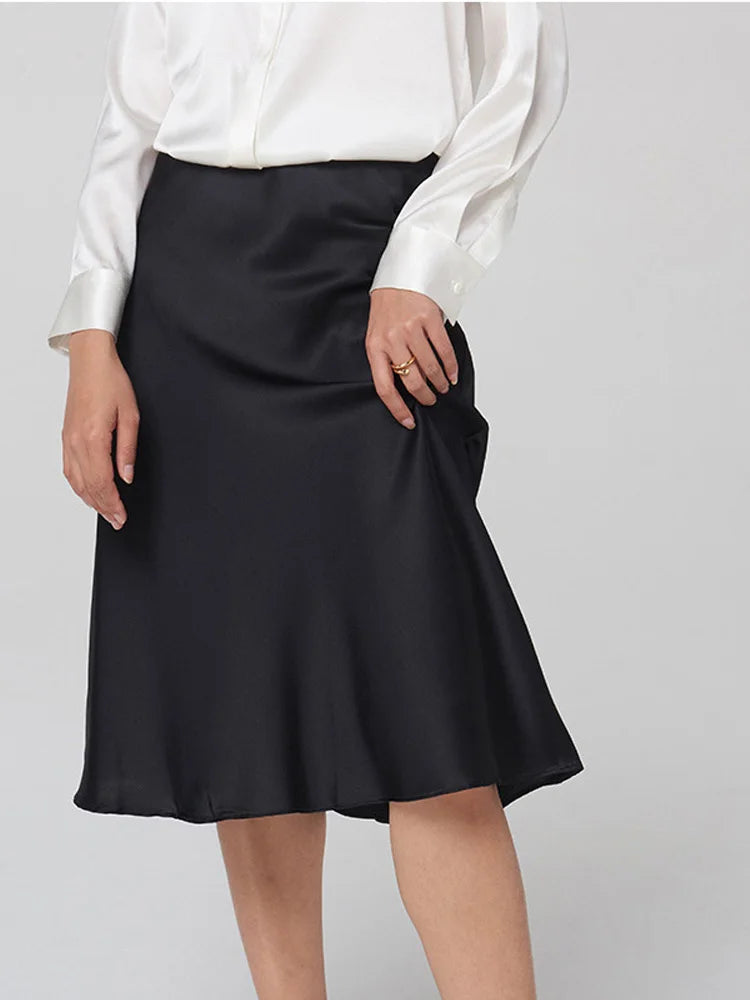 SuyaDream Silk Skirt for Woman 93%Silk 7%Spandex Solid A-line 2025 Spring Summer Chic Mid Skirts