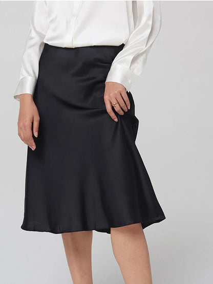 SuyaDream Silk Skirt for Woman 93%Silk 7%Spandex Solid A-line 2025 Spring Summer Chic Mid Skirts
