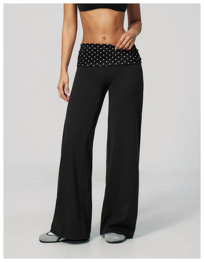 Custom LOGO women's sports trousers retro splicing polka dots folded waist fitness hip lift abdomen yoga trousers