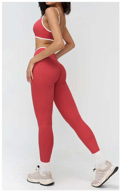 TRY TO BN Gym Set Sport Bra Women's Tracksuit Fitness Contrasting Color High Waist Leggings Two Pieces Suit Running Yoga Clothes