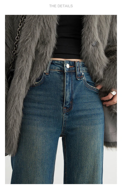 CHIC VEN Women Jeans New High Waist Flare Denim Pants Micro Elastic Woman Trousers Horseshoe Pant Female Autumn Winter 2023