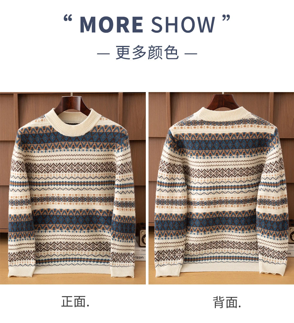 Autumn/Winter New Men's Sweater Jumper 100% Pure Wool Knitt Half High Neck Pullover Business Casual Jacquard Thickened Menswear
