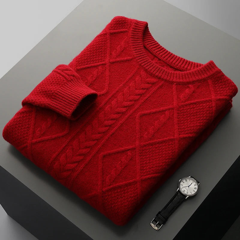 100% Pure Merino Wool Pullover 2025 Autumn/Winter New Men's Round Neck Business Casual Cashmere Sweater Loose Solid Color Tops