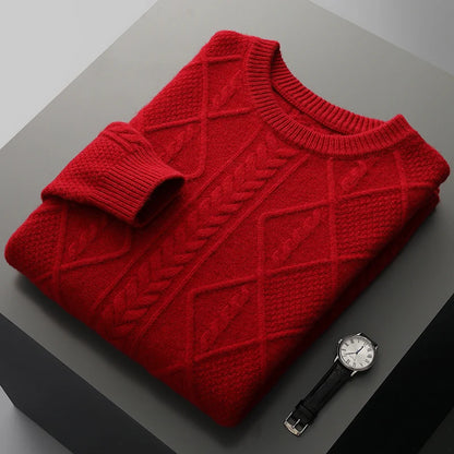 100% Pure Merino Wool Pullover 2025 Autumn/Winter New Men's Round Neck Business Casual Cashmere Sweater Loose Solid Color Tops
