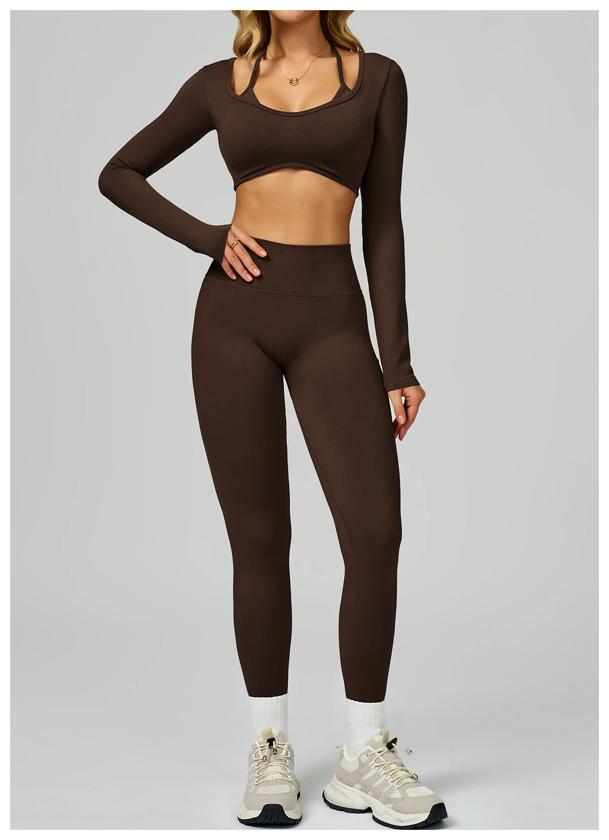 Women Sexy Solid Crop Tops Gym Workout Shirts Yoga Sports Long Sleeve Female Fitness T-Shirt Exposed Navel Quick Dry Sports Tops