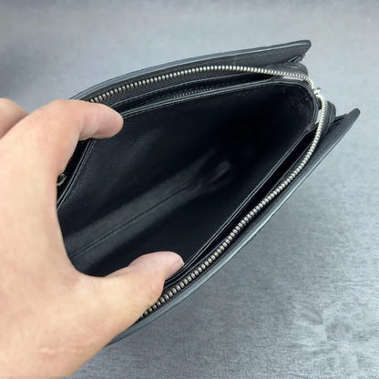 Authentic Sand Polish Stingray Skin Business Zip Lock Wristlet Clutch, Genuine Exotic Leather Black Card Purse for Men