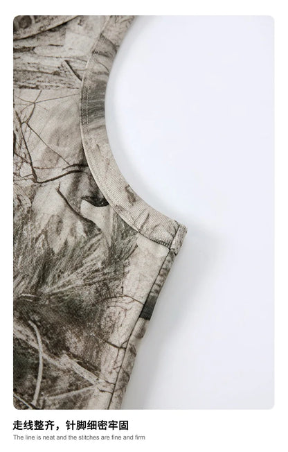 Custom LOGO men's 315G cotton polyester summer American street camouflage loose sports vest shorts outdoor fitness set