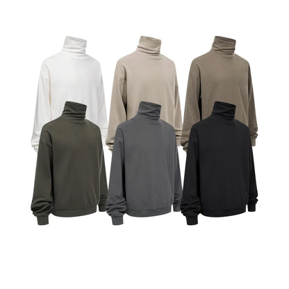 Custom LOGO Men's 305G Spring  Autumn New Cotton Polyester Turtleneck Casual Warm  High Elastic Couple Long Sleeve T-Shirt