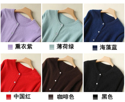 Women Cardigan Large Size Warm Pure Mink Cashmere Sweaters O-neck Loose Coat Female Sweater Ladies' Jacket Solid Knit Cardigans