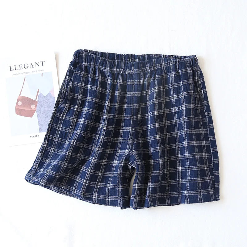 Spring and summer men's new style 100% cotton crepe shorts casual couple pajamas men and women solid color plus size home pants