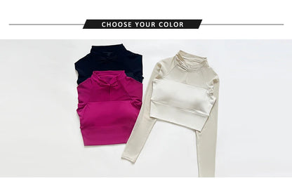 Workout Crop Tops for Women Yoga Long-sleeved Slim Fit Athletic Gym Built in Bra Running Workout