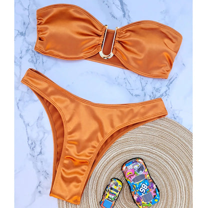 New Sexy Bandeau Strapless Bikini Female Swimsuit Women Swimwear Two-pieces Bikini set Padded Bather Bathing Suit Swim V4647D