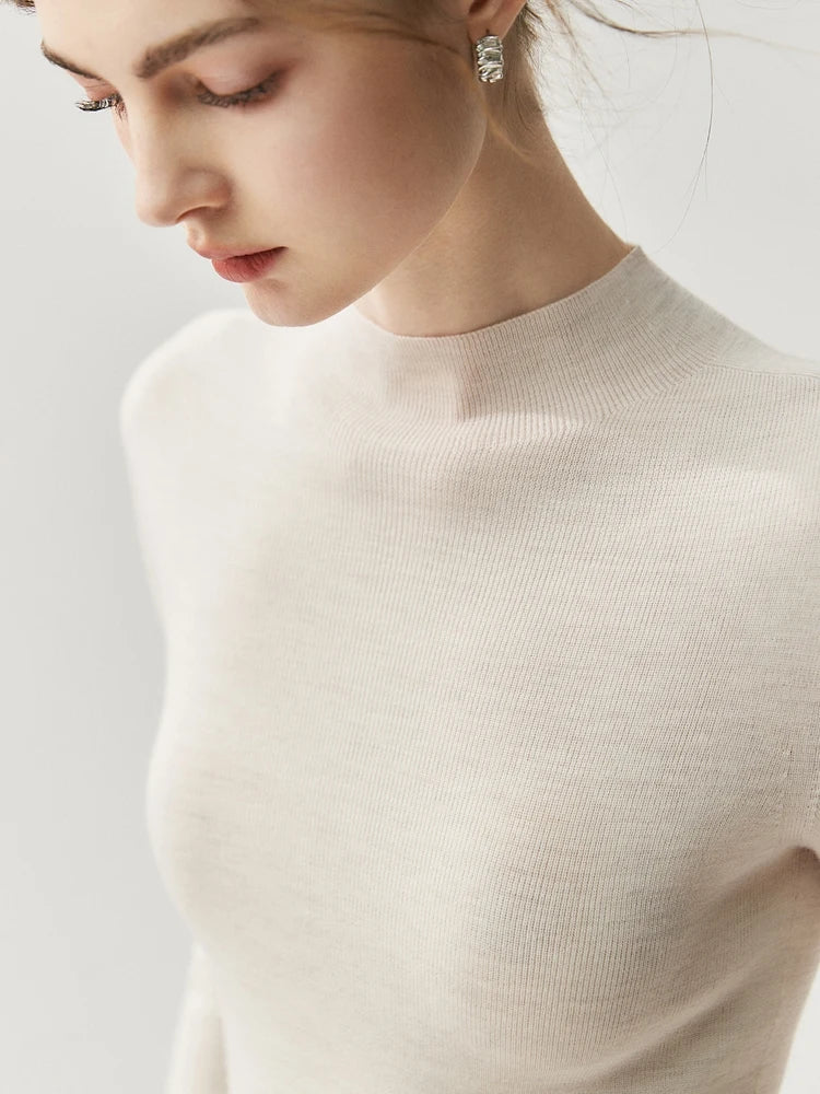 CHICUU Women 100% Wool Sweater Machine Washable Mock Neck Pullover 18-Thread Worsted Cashmere Knitwear   Autumn Winter Clothes