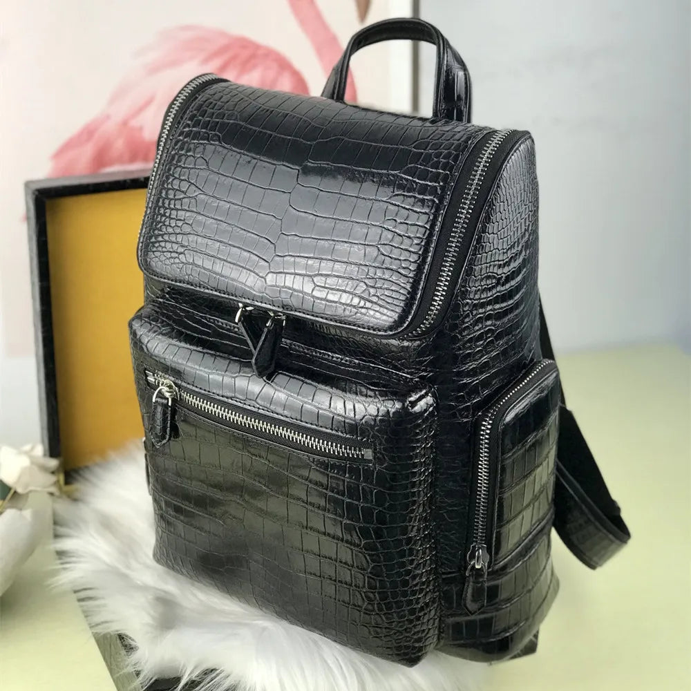 New authentic crocodile belly leather laptop backpack real crocodile leather men's travel bag large-capacity handbag