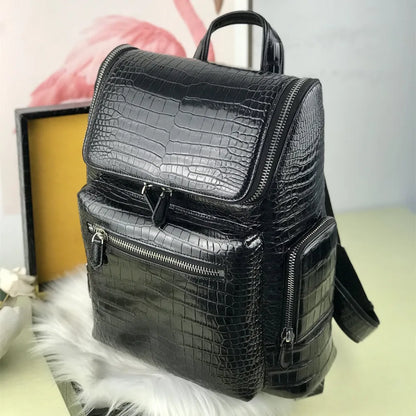 New authentic crocodile belly leather laptop backpack real crocodile leather men's travel bag large-capacity handbag