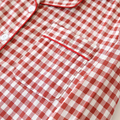 2026 Spring/Summer Couple Pajama Set 100% Cotton Double Layer Gauze Men's and Women's Japanese Plaid Set Long sleeved Home Fury