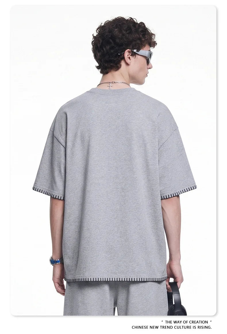 Custom LOGO Men's 240G Cotton Polyester American Cool Short Width Boxyfit Loose Short Sleeve T-Shirt Casual Top