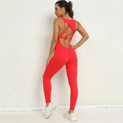 Seamless Yoga Jumpsuits Sports Fitness One-Piece Tight Sleeveless Beauty Back Workout Gym Running Training Bodysuits for Women