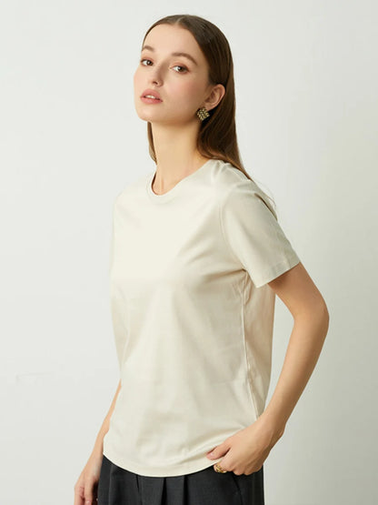 SuyaDream,Women Solid T shirts, 10%Silk 58%Cotton, V Neck, Short Sleeved Tee, 2025 Summer Candy Colors Basic Cozy Top