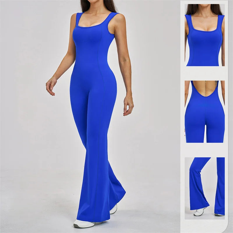 TRY TO BN Women Yoga Jumpsuit Beautiful Back High Strength Fitness Workout Bodysuit One Piece Sportswear Flare Pants Gym Clothes